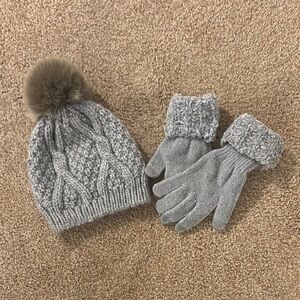 Cozy Gray Knit Hat and Gloves Set